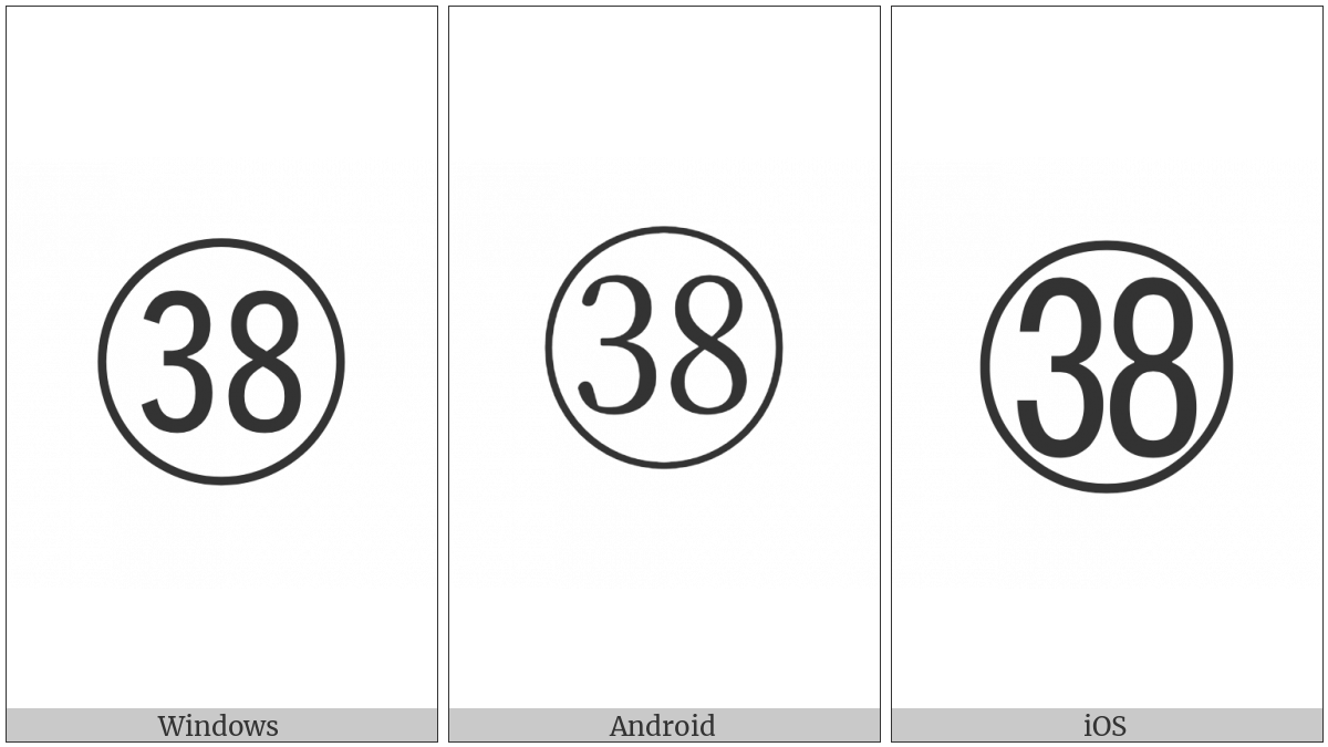 Circled Number Thirty Eight on various operating systems