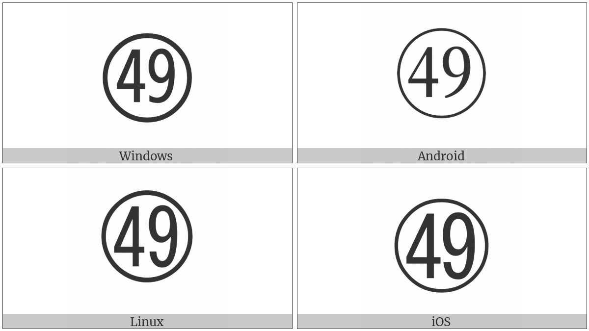 Circled Number Forty Nine on various operating systems