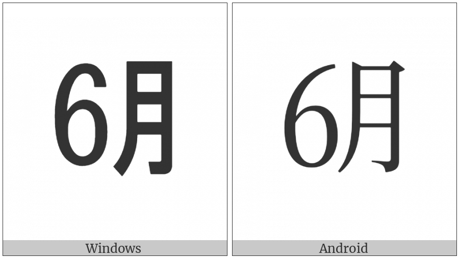 Ideographic Telegraph Symbol For June on various operating systems