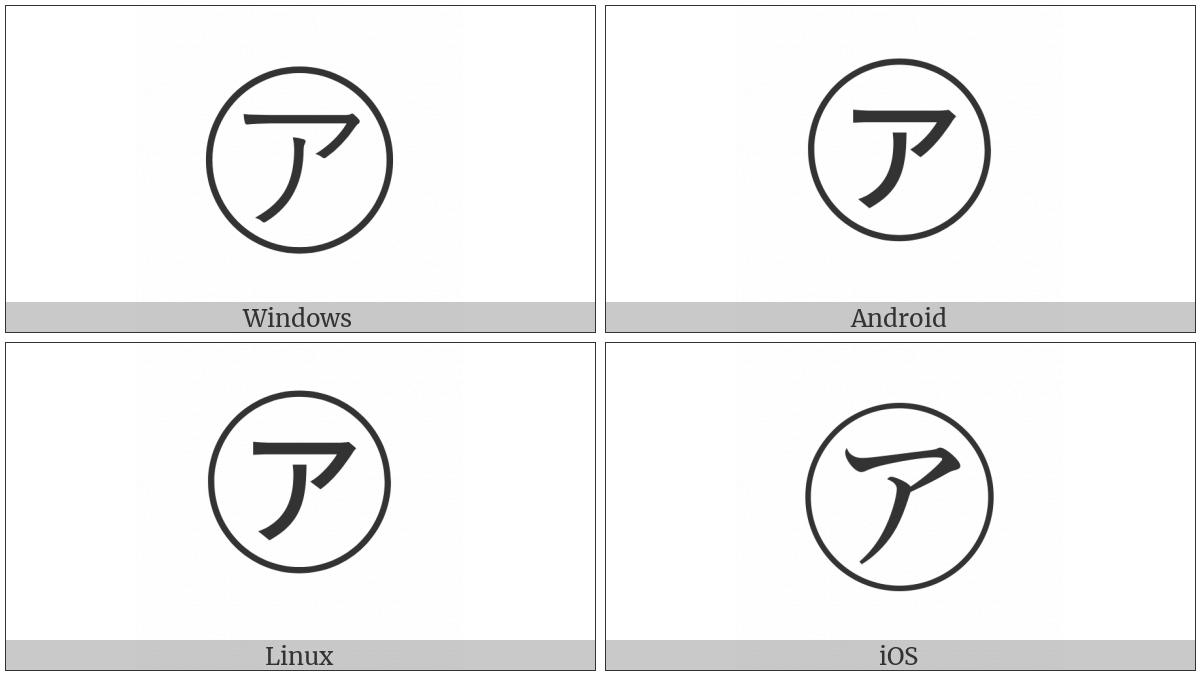 Circled Katakana A on various operating systems