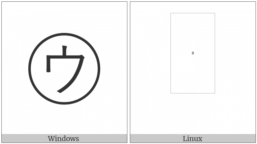 Circled Katakana U on various operating systems