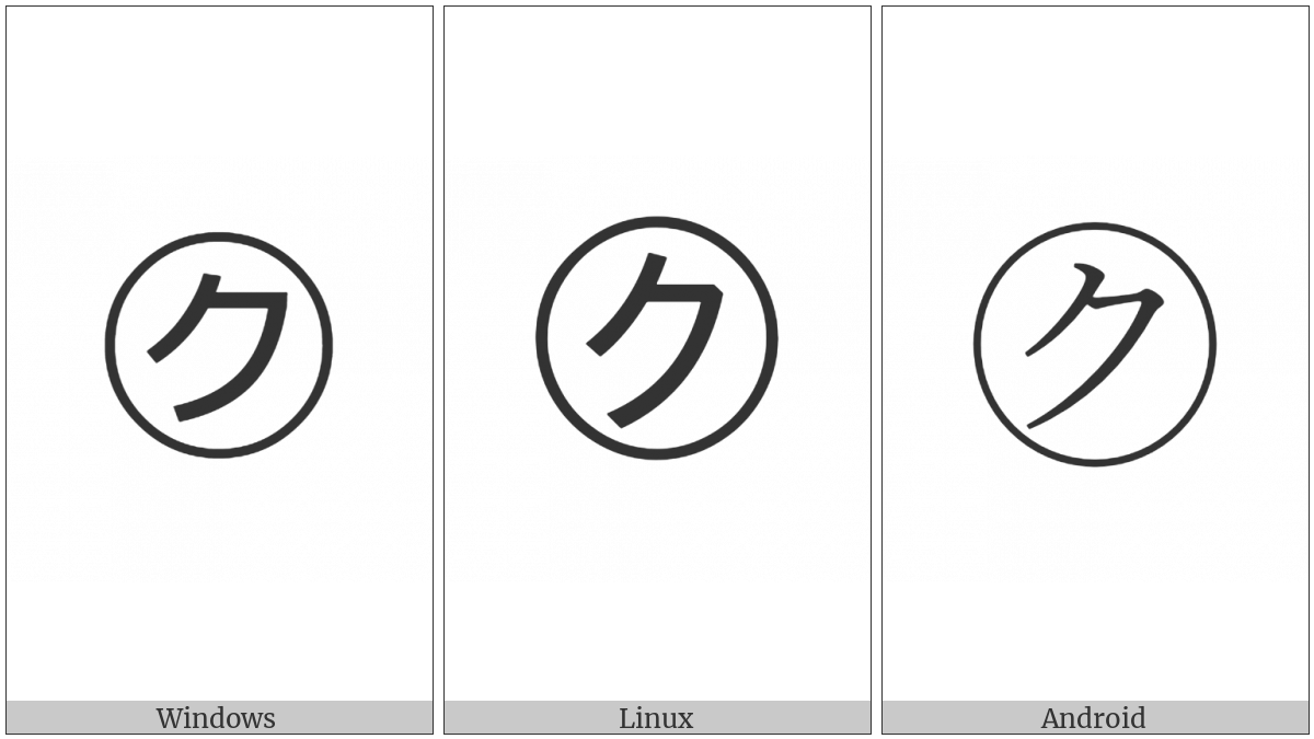 Circled Katakana Ku on various operating systems