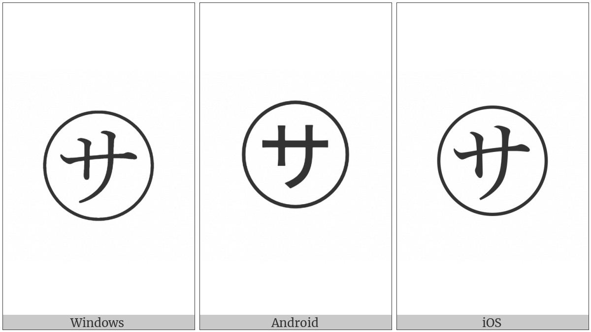 Circled Katakana Sa on various operating systems