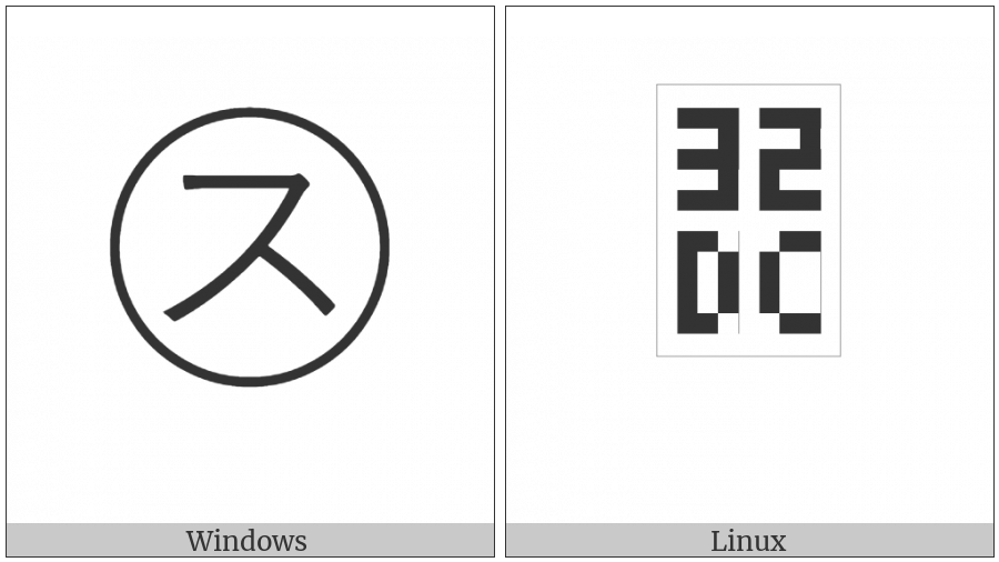 Circled Katakana Su on various operating systems