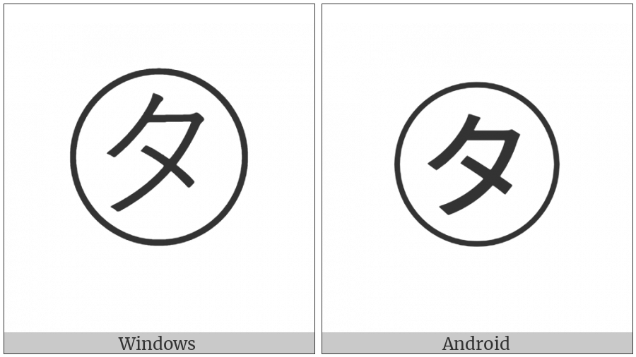 Circled Katakana Ta on various operating systems