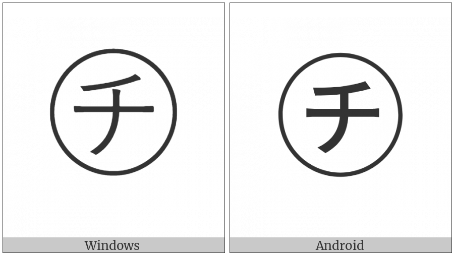 Circled Katakana Ti on various operating systems