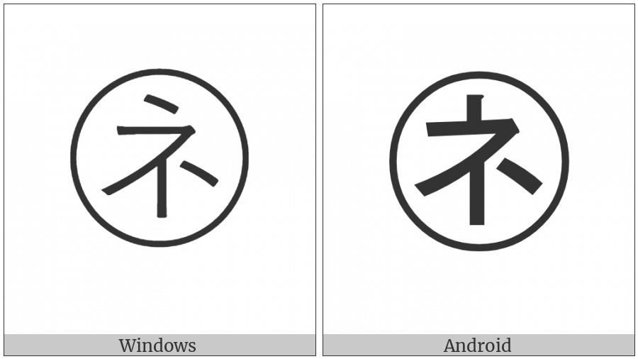 Circled Katakana Ne on various operating systems