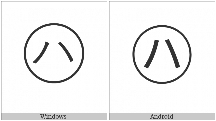 Circled Katakana Ha on various operating systems