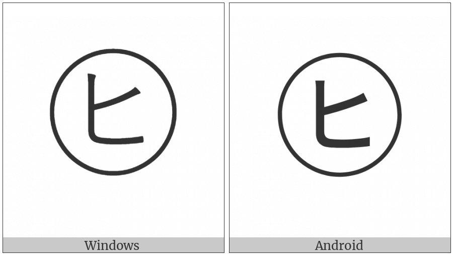 Circled Katakana Hi on various operating systems