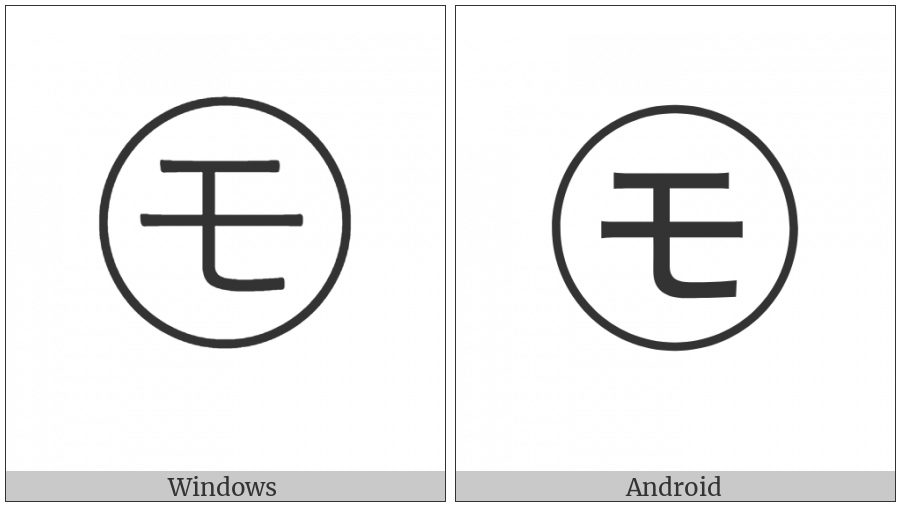 Circled Katakana Mo on various operating systems