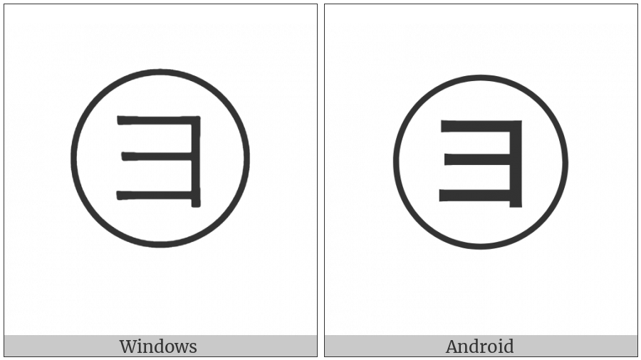 Circled Katakana Yo on various operating systems