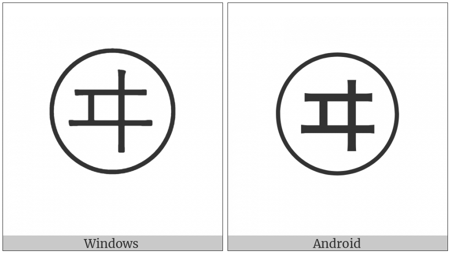 Circled Katakana Wi on various operating systems