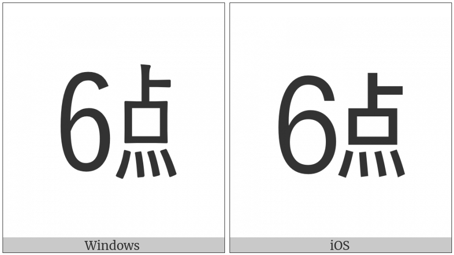 Ideographic Telegraph Symbol For Hour Six on various operating systems