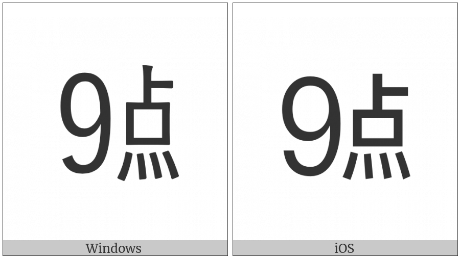 Ideographic Telegraph Symbol For Hour Nine on various operating systems