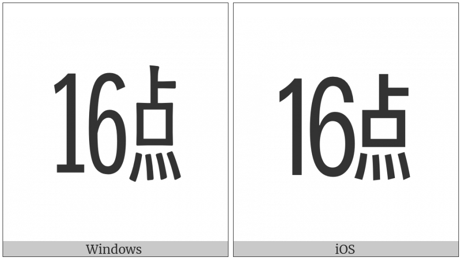 Ideographic Telegraph Symbol For Hour Sixteen on various operating systems