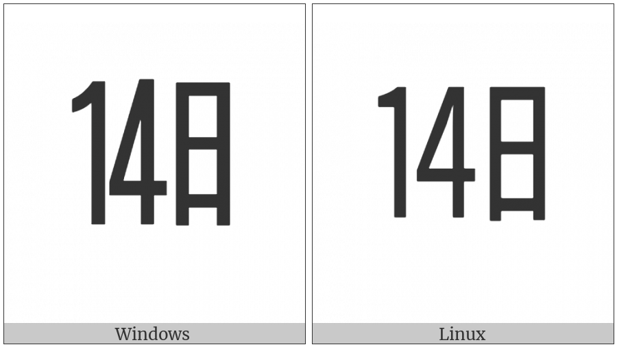 Ideographic Telegraph Symbol For Day Fourteen on various operating systems