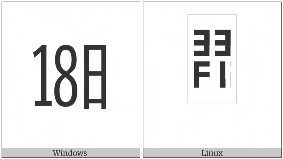 Ideographic Telegraph Symbol For Day Eighteen on various operating systems