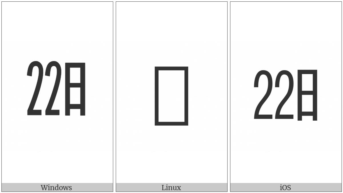 Ideographic Telegraph Symbol For Day Twenty-Two on various operating systems