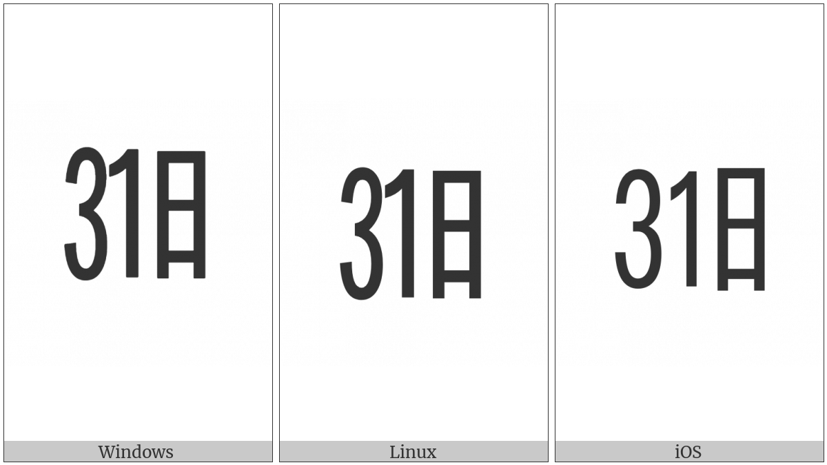 Ideographic Telegraph Symbol For Day Thirty-One on various operating systems