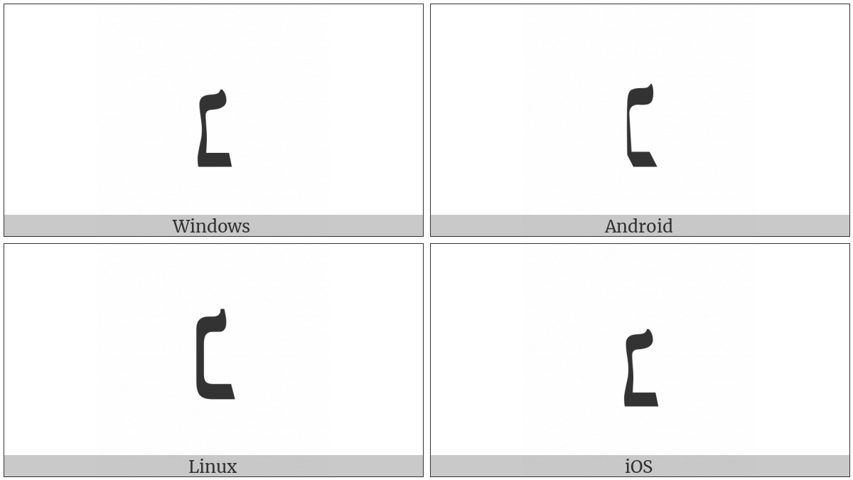 Hebrew Punctuation Nun Hafukha on various operating systems