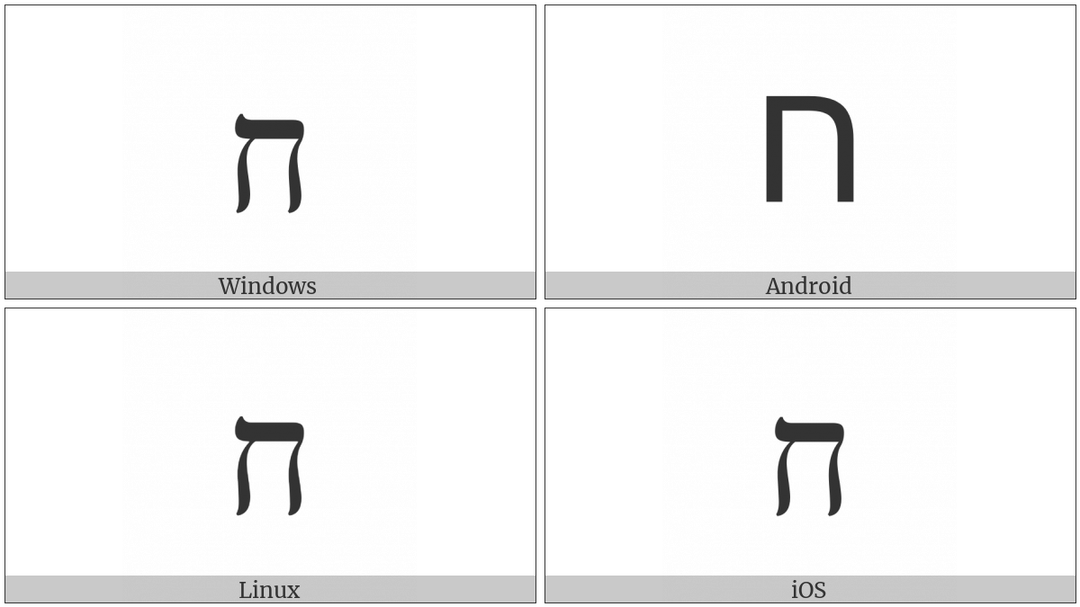 Hebrew Letter Het on various operating systems