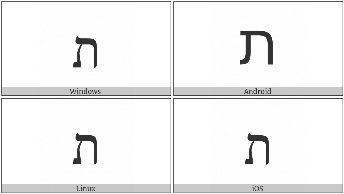 Hebrew Letter Tav on various operating systems