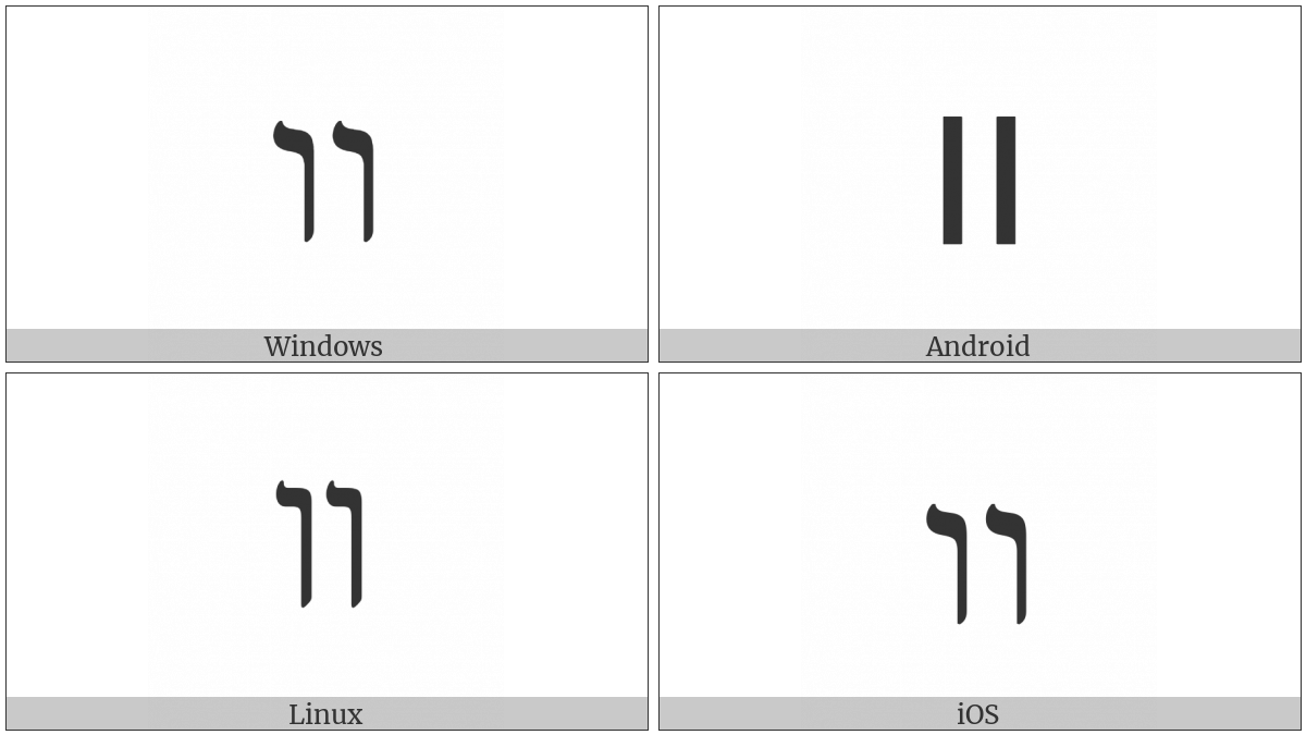 Hebrew Ligature Yiddish Double Vav on various operating systems