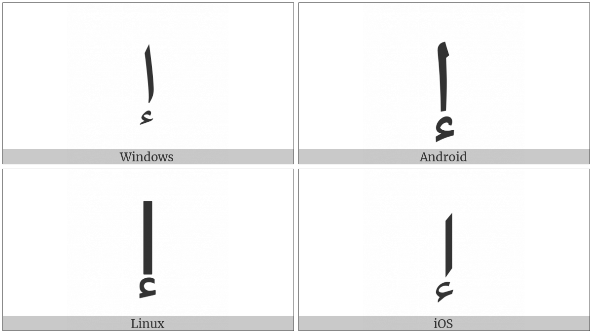 Arabic Letter Alef With Hamza Below on various operating systems