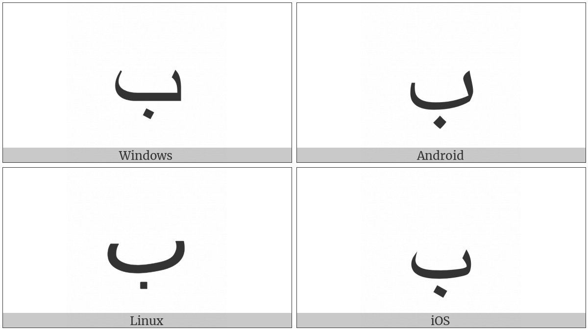 Arabic Letter Beh on various operating systems