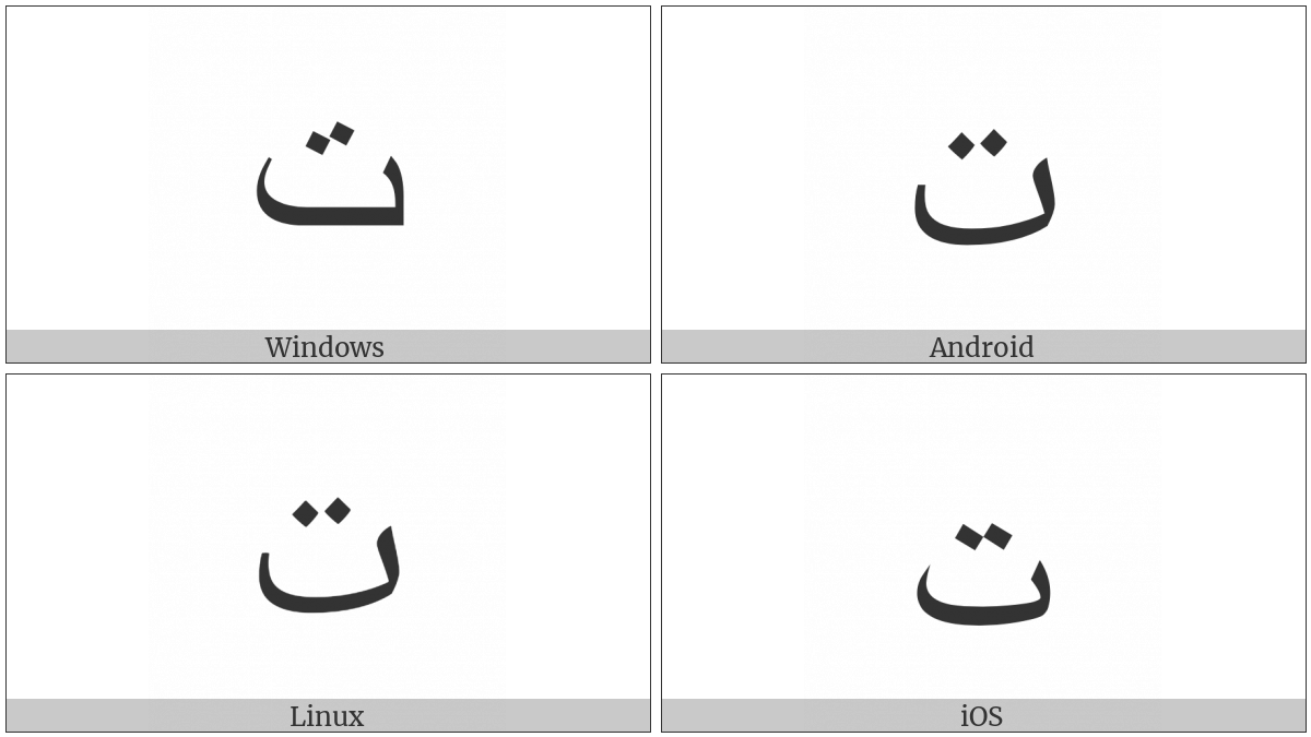 Arabic Letter Teh on various operating systems