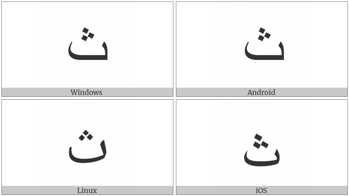 Arabic Letter Theh on various operating systems