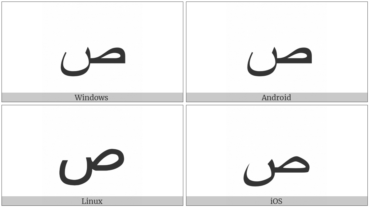 Arabic Letter Sad on various operating systems