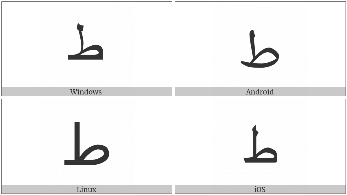 Arabic Letter Tah on various operating systems