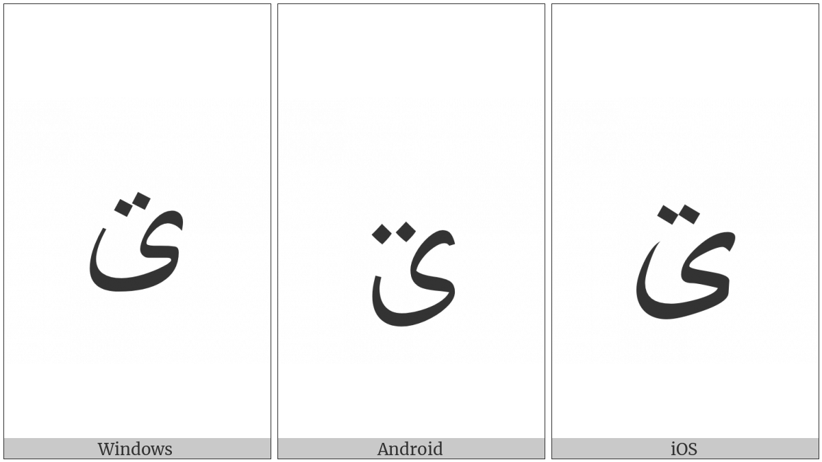 Arabic Letter Farsi Yeh With Two Dots Above on various operating systems