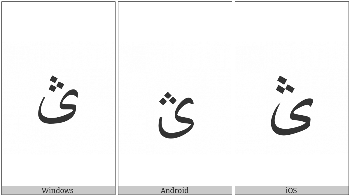 Arabic Letter Farsi Yeh With Three Dots Above on various operating systems