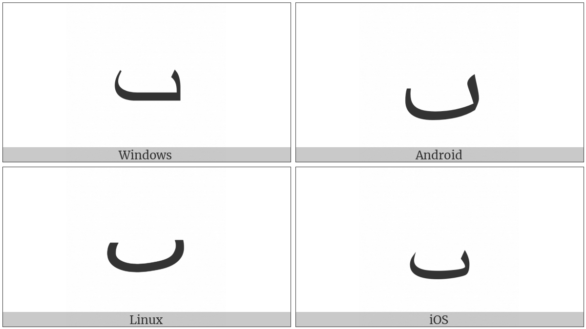 Arabic Letter Dotless Beh on various operating systems