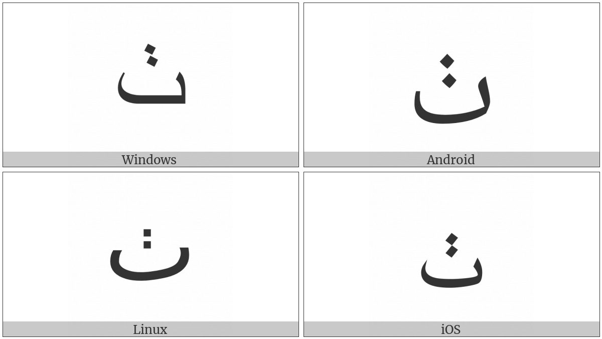 Arabic Letter Tteheh on various operating systems