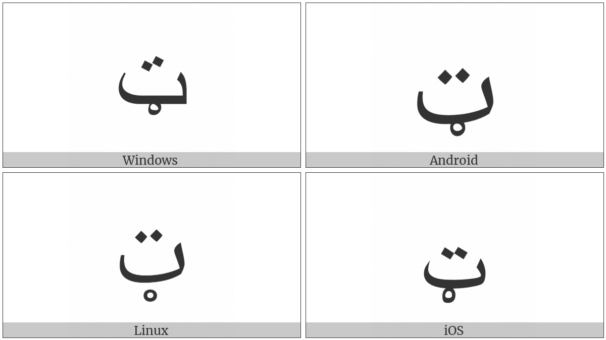 Arabic Letter Teh With Ring on various operating systems