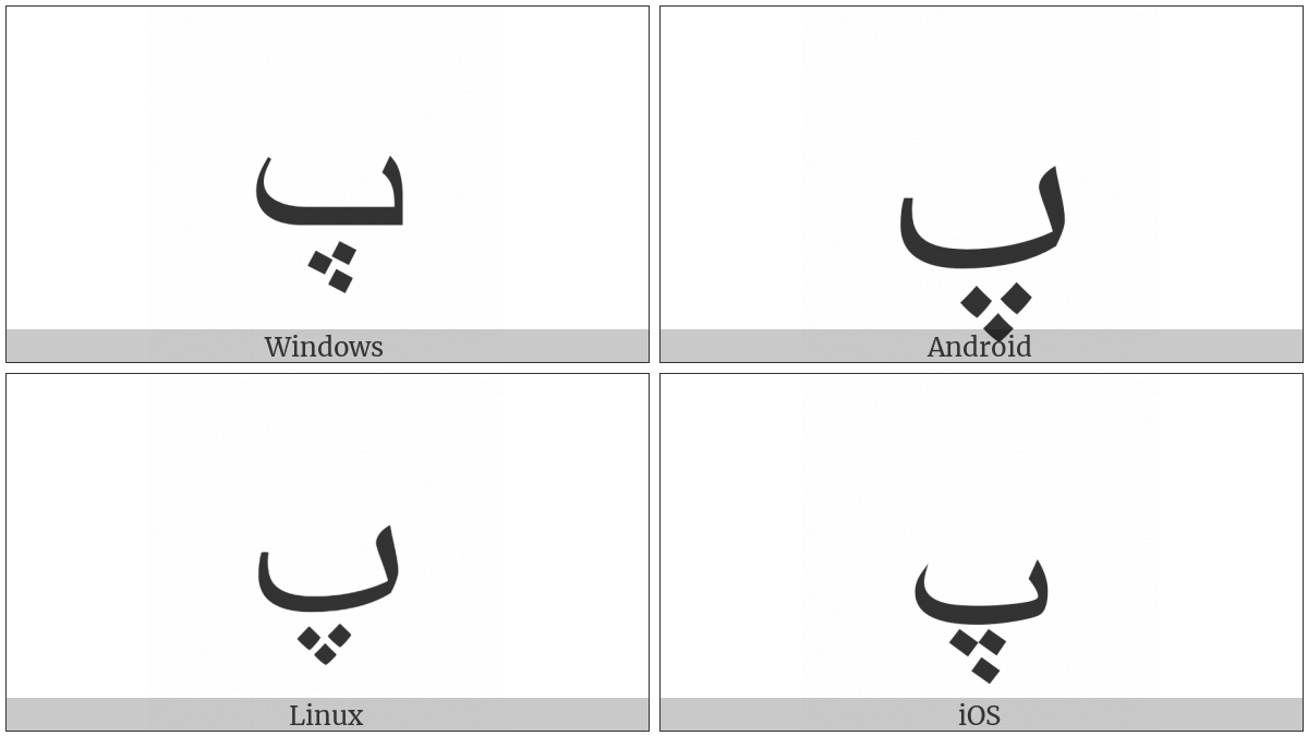 Arabic Letter Peh on various operating systems