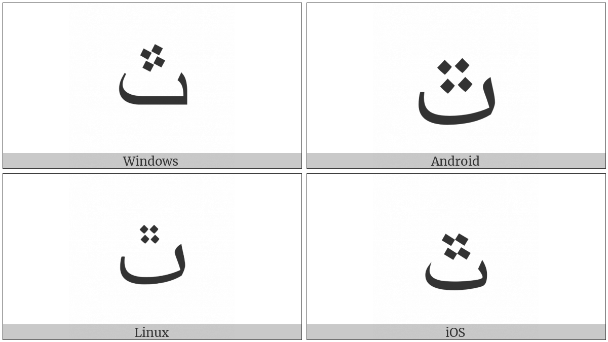 Arabic Letter Teheh on various operating systems