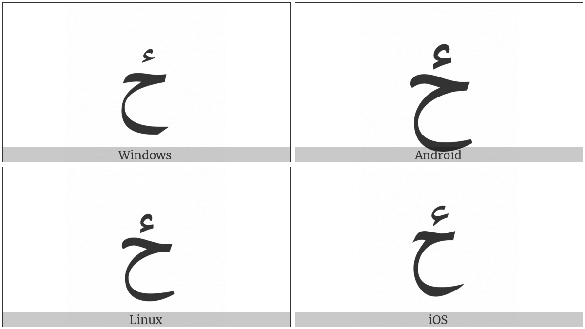 Arabic Letter Hah With Hamza Above on various operating systems