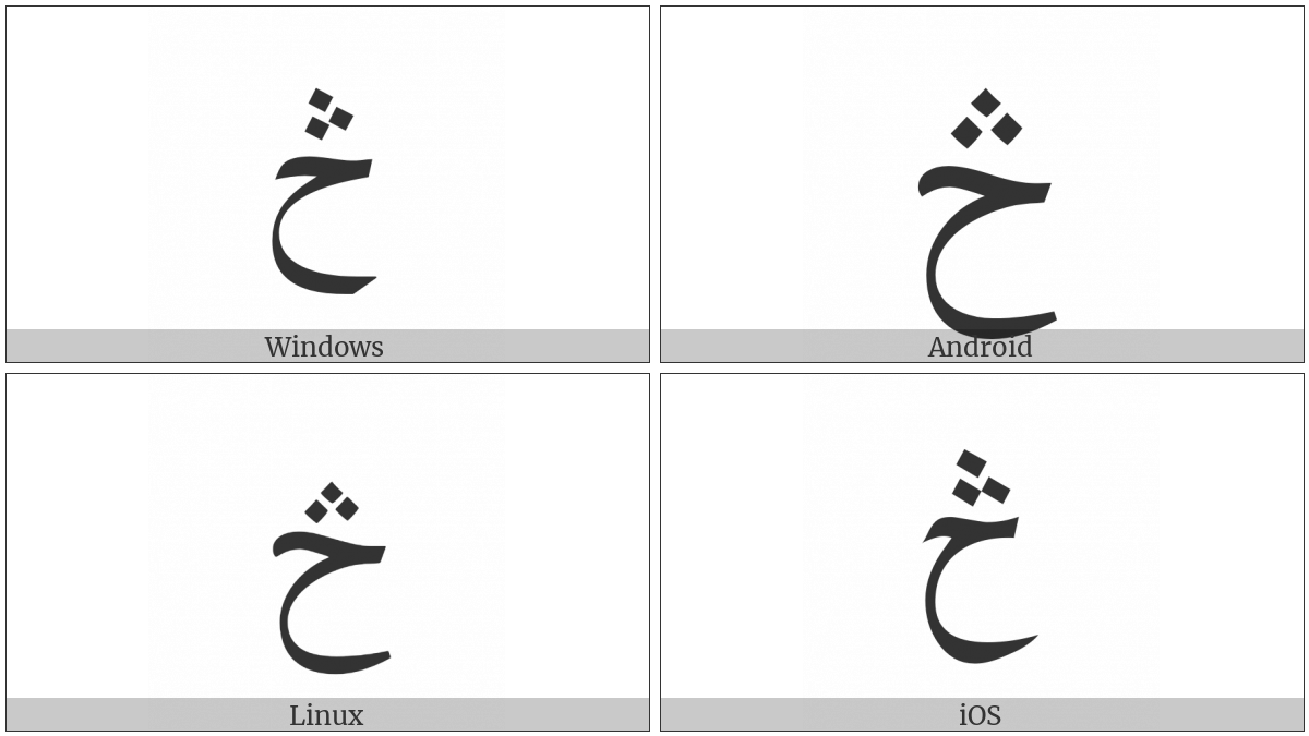 Arabic Letter Hah With Three Dots Above on various operating systems