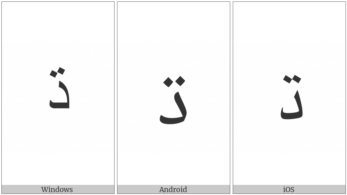 Arabic Letter Dahal on various operating systems