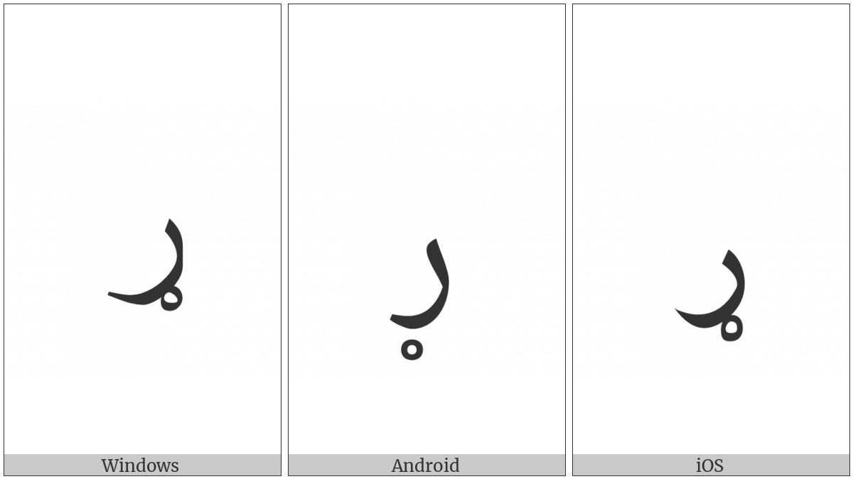 Arabic Letter Reh With Ring on various operating systems