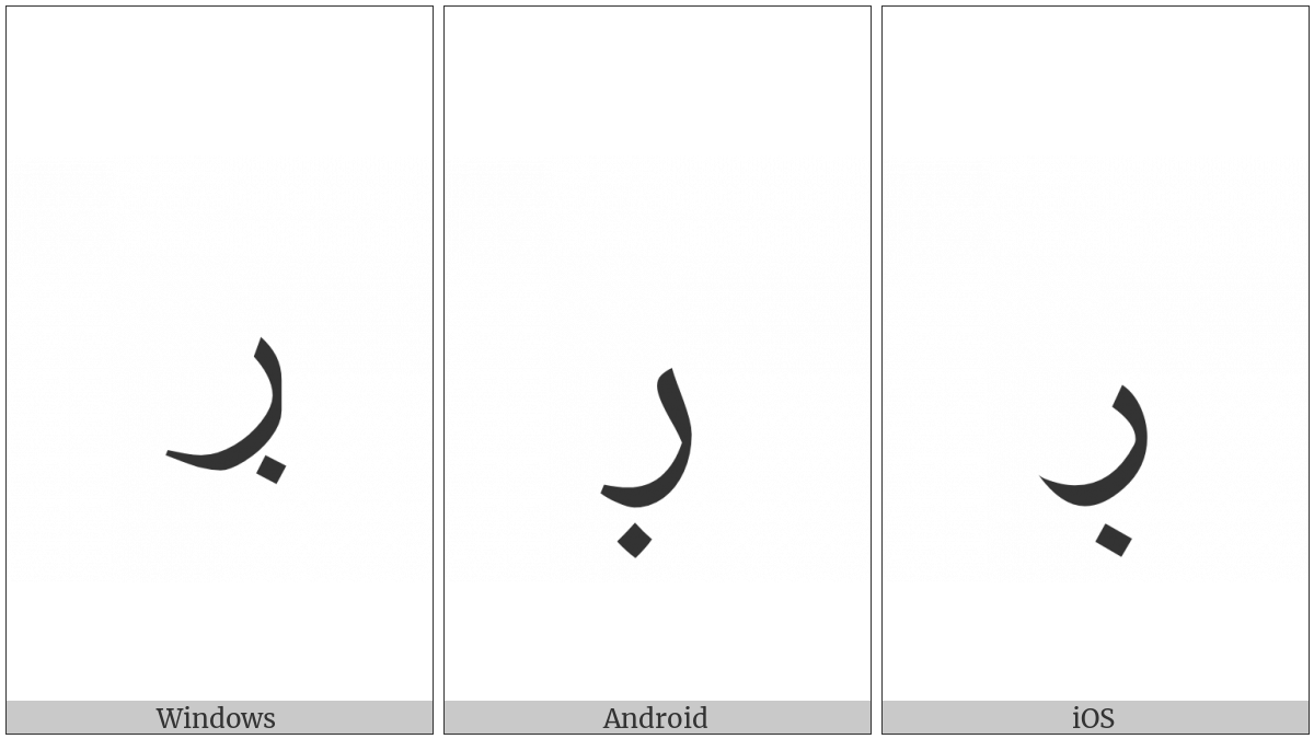 Arabic Letter Reh With Dot Below on various operating systems