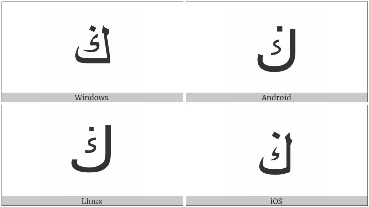 Arabic Letter Kaf With Dot Above on various operating systems