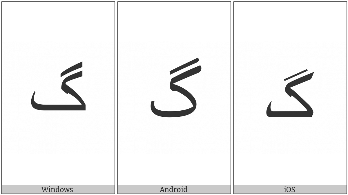 Arabic Letter Gaf on various operating systems