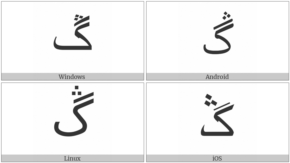 Arabic Letter Gaf With Three Dots Above on various operating systems