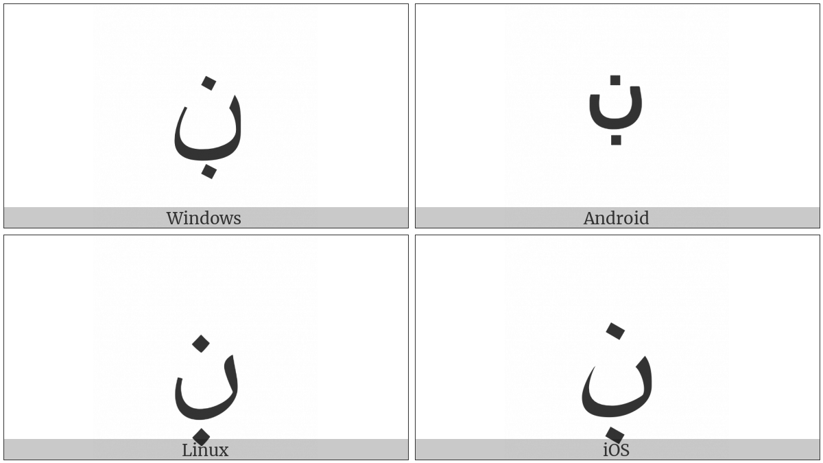 Arabic Letter Noon With Dot Below on various operating systems