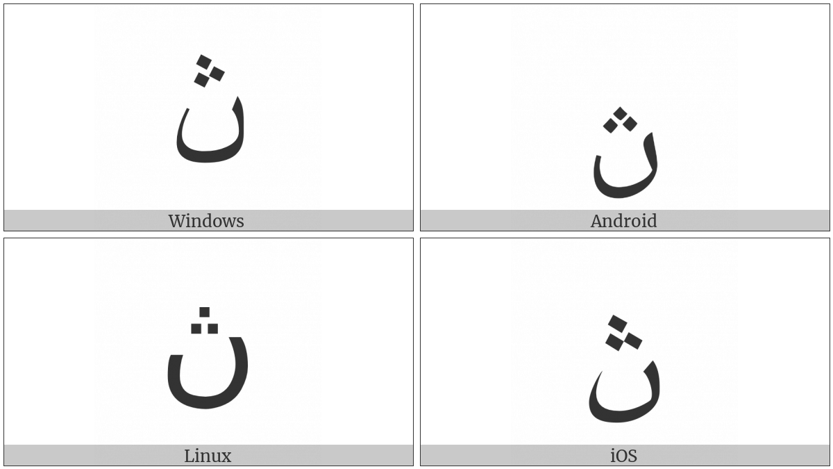 Arabic Letter Noon With Three Dots Above on various operating systems